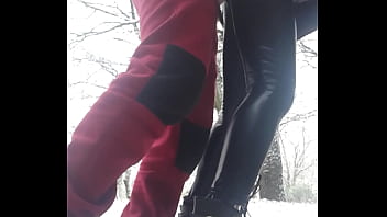 Laura On Heels amateur stepsister wearing sexy heels and black catsuit fucked between the snow