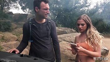 Sydneys car broke down but luckily, hiker Alex came along and offered company while they waited for help so the dirty babe decided to thank him by fucking his brains out through his fat shaft!